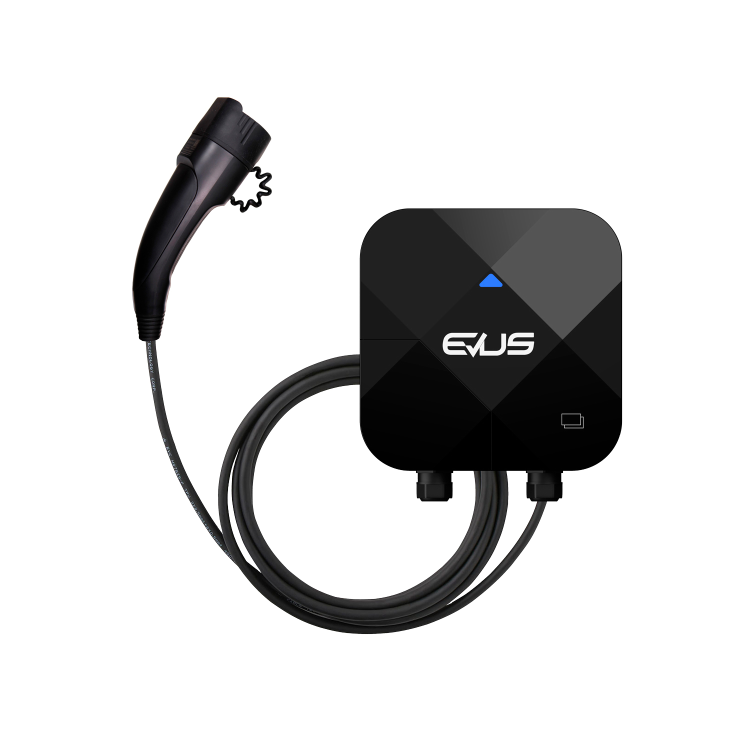 EVUS KUBIC 74M home charger in gloss black, front view